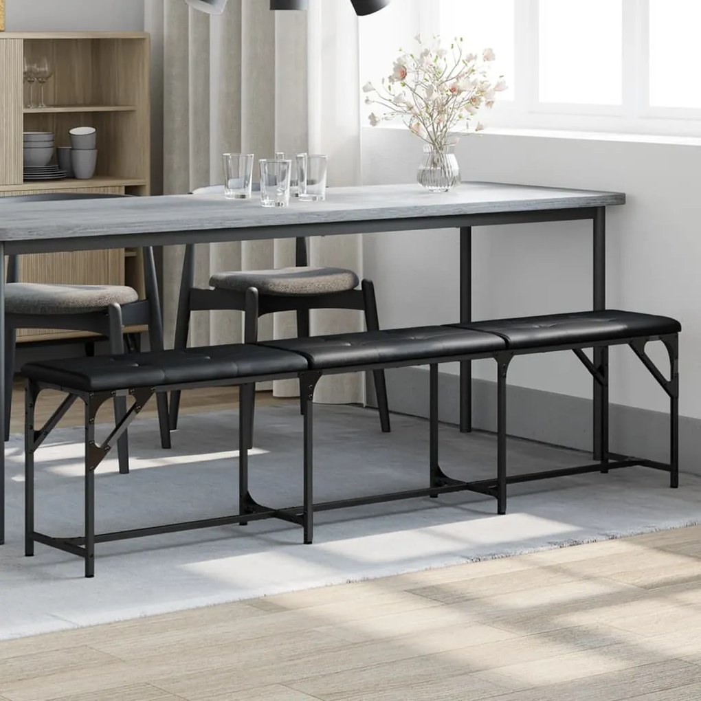 Panca Da Pranzo Nera 186x32x45 Cm İn Acciaio E Similpelle /