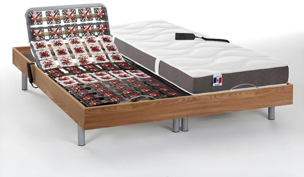 Set relax sole sospensioni 100% lattice 5 zone JUPITER di DREAMEA - Quercia naturale - 2 x 80 x 200 cm - motori OKIN
