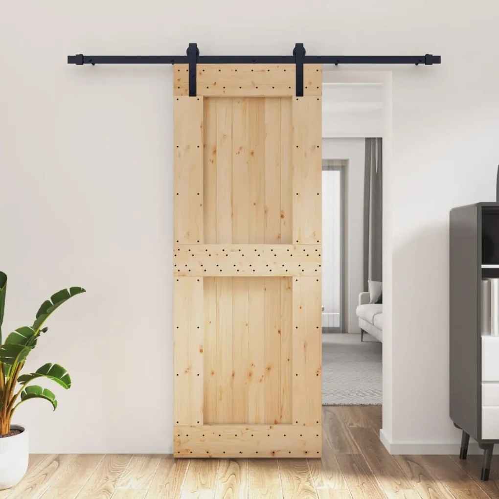 Porta Scorrevole Con Set Hardware 80x210 Cm Legno Massello Pino /