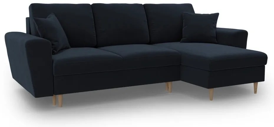 Divano angolare blu scuro allungabile e con contenitore con rivestimento in velluto Kyoto – Cosmopolitan Design