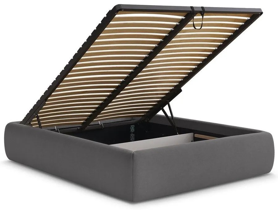 Letto matrimoniale imbottito grigio scuro con contenitore/senza testiera con rete inclusa 160x200 cm Inera – Bobochic Paris