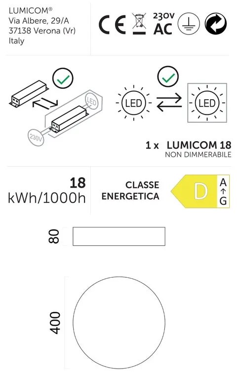 Plafoniera LED Punnet Ø 40 cm bianco IP20 bianco naturale, 2794 lumen LUMICOM