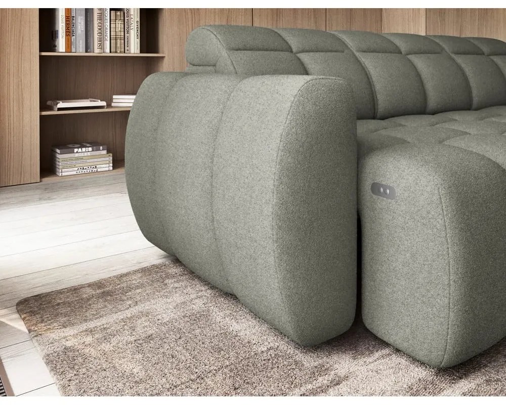 Divano angolare verde polveroso allungabile/con contenitore (con penisola a destra/a L) e rivestimento in bouclé Falconn – ELTAP