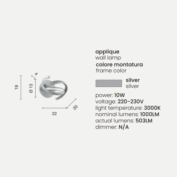Lampada applique 22x20 cm LUMEN a LED in metallo Silver