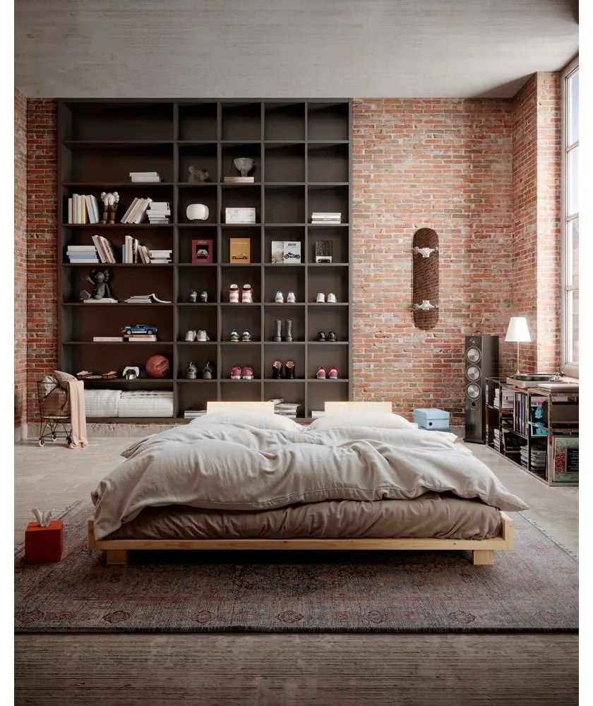 Letto matrimoniale marrone in pino massiccio con rete inclusa 180x200 cm Social – Karup Design