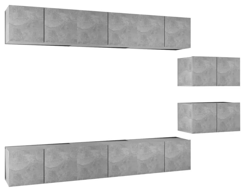 Mobili tv 8 pz grigio cemento in truciolato