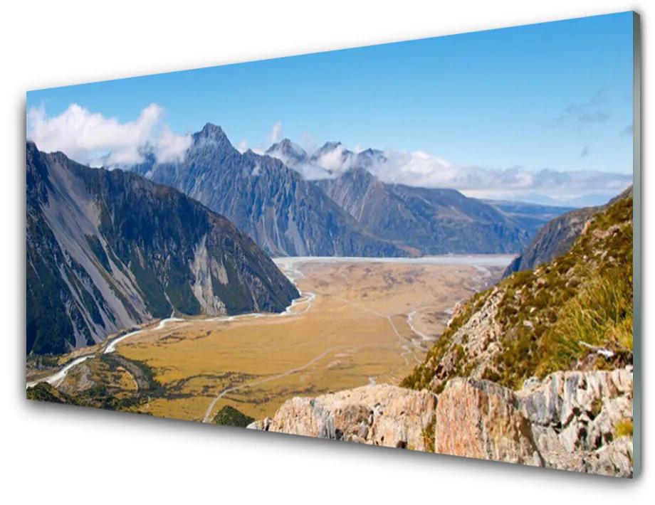 Quadro acrilico Montagne, paesaggio della valle 100x50 cm