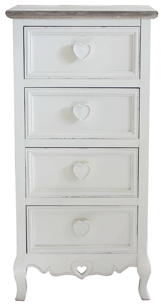 CAMILLE - cassettiera 4 cassetti in legno di paulownia shabby chic