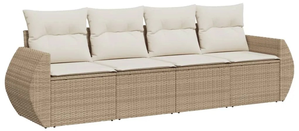 Set divano da giardino 4 pz con cuscini beige in polyrattan