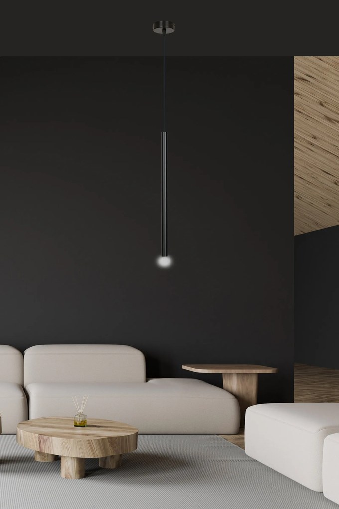 Lampadario 1 Luce Moderno Selter Acciaio Nero E Paralume A Cilindro Sottile