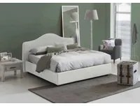 Letto matrimoniale Annunziata, Letto contenitore con rivestimento in tessuto, Made in Italy, Apertura frontale, con materasso 160x190 cm incluso, Bianco