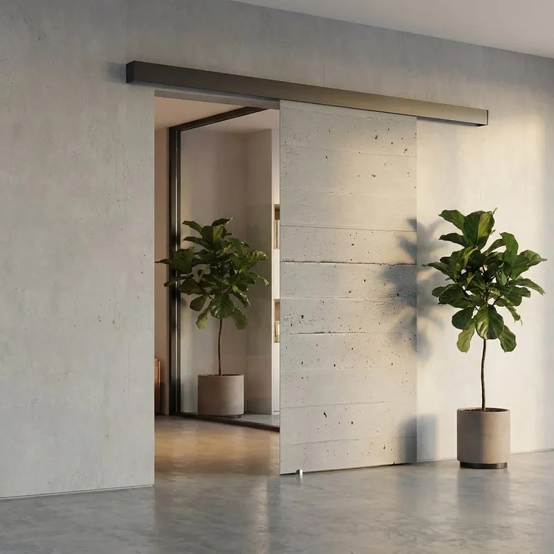 Porta scorrevole destra Cemento in vetro grigio, L 88 x H 215 cm, con binario Meli