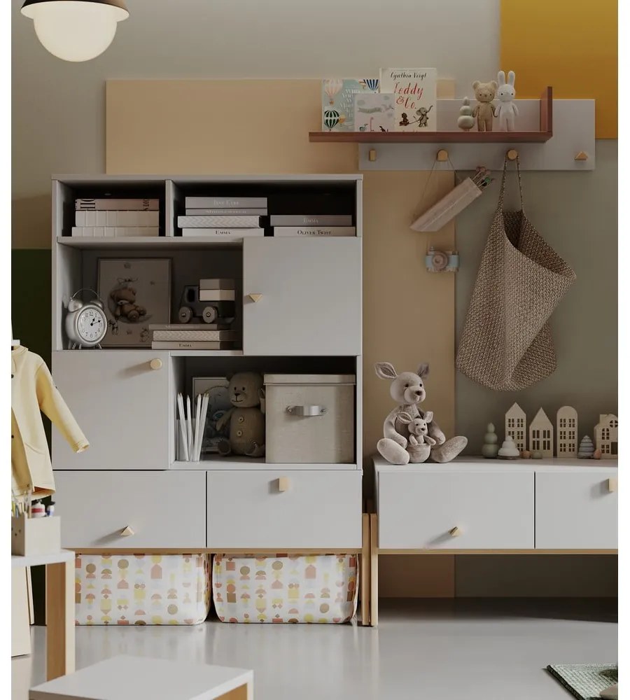 Appendiabiti da parete per bambini grigio chiaro/naturale Cube - Pinio