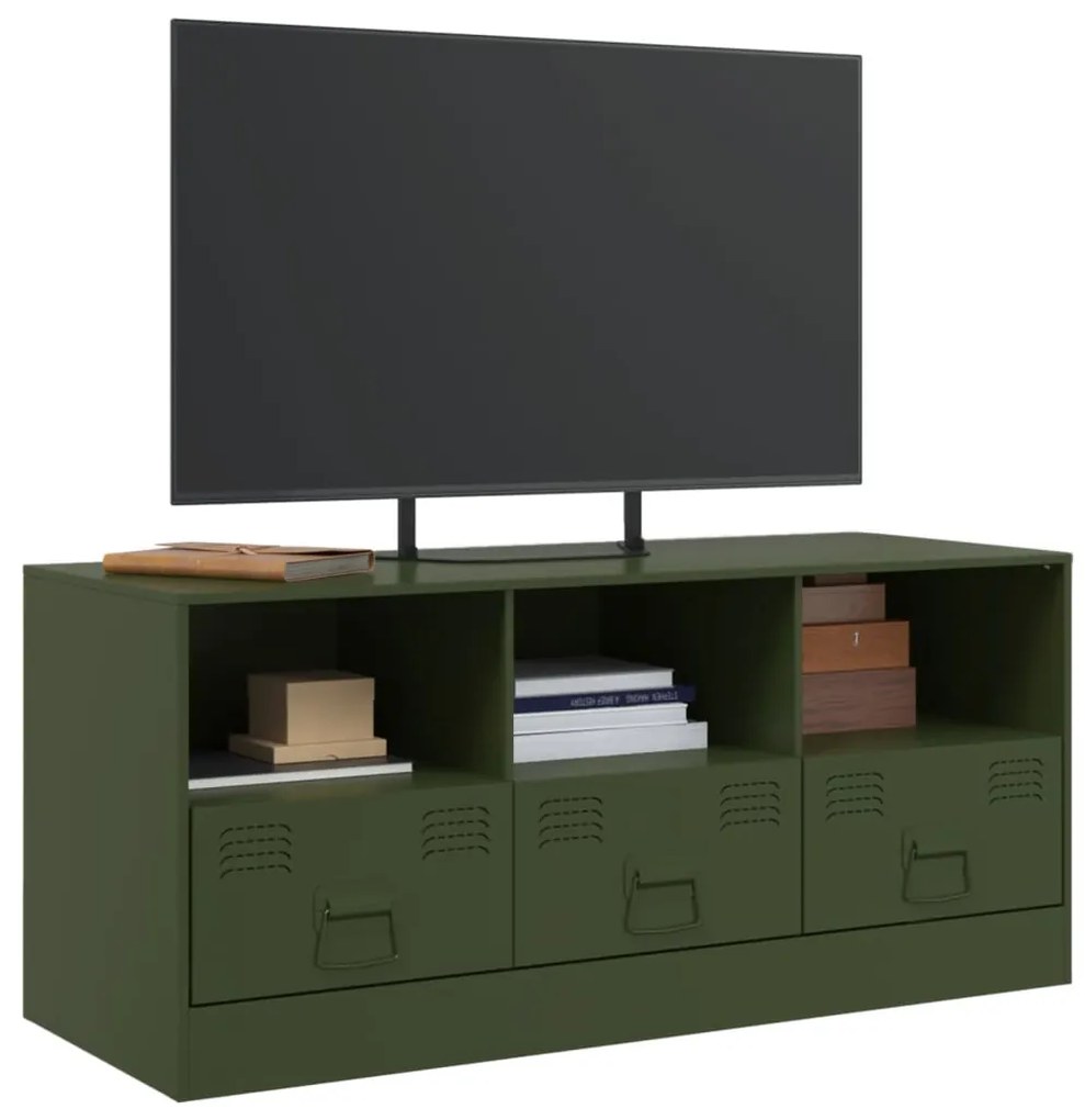 Mobile tv verde oliva 99x39x44 cm in acciaio