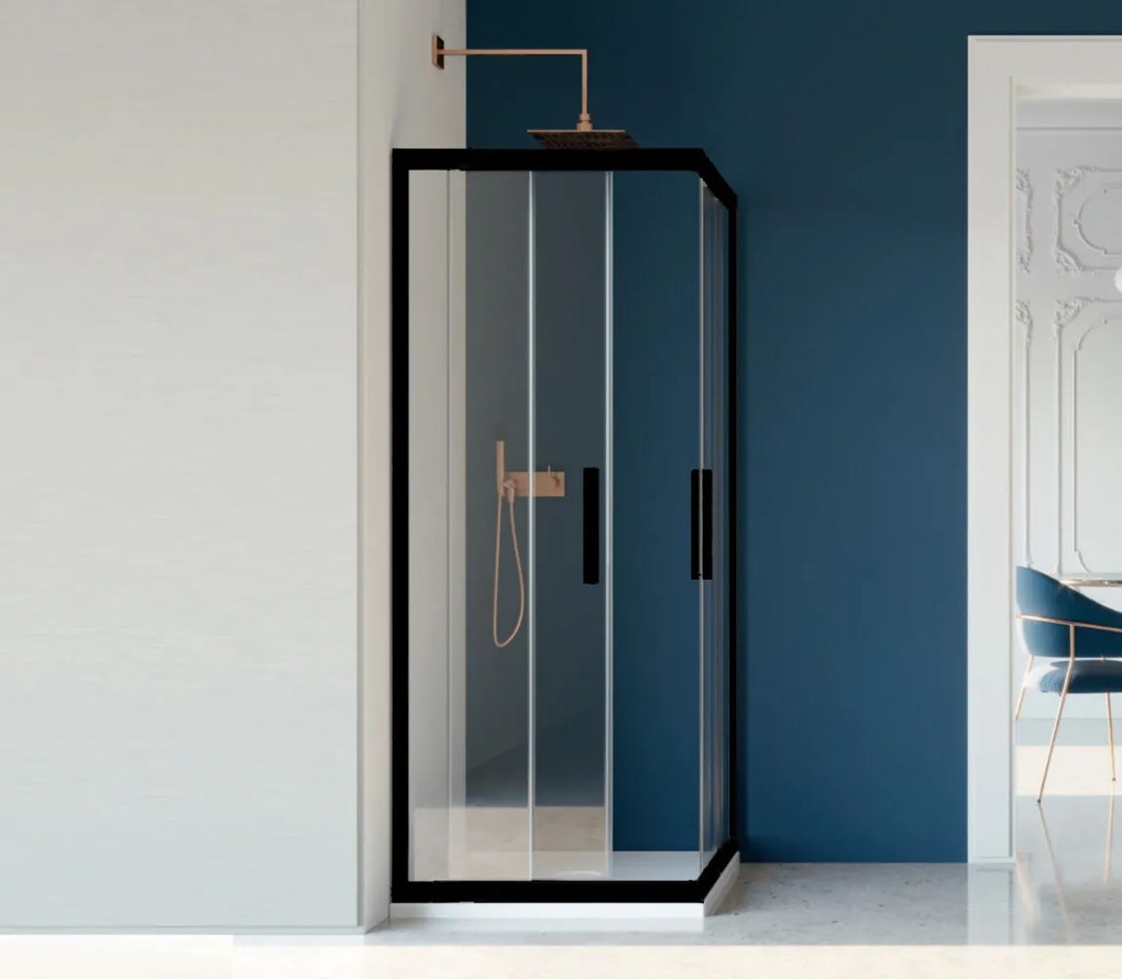 Box Doccia colorato Cristallo 6mm trasparente apertura angolare reversibile colore nero