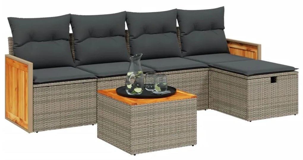 Set divano da giardino 6 pz con cuscini grigio in polyrattan