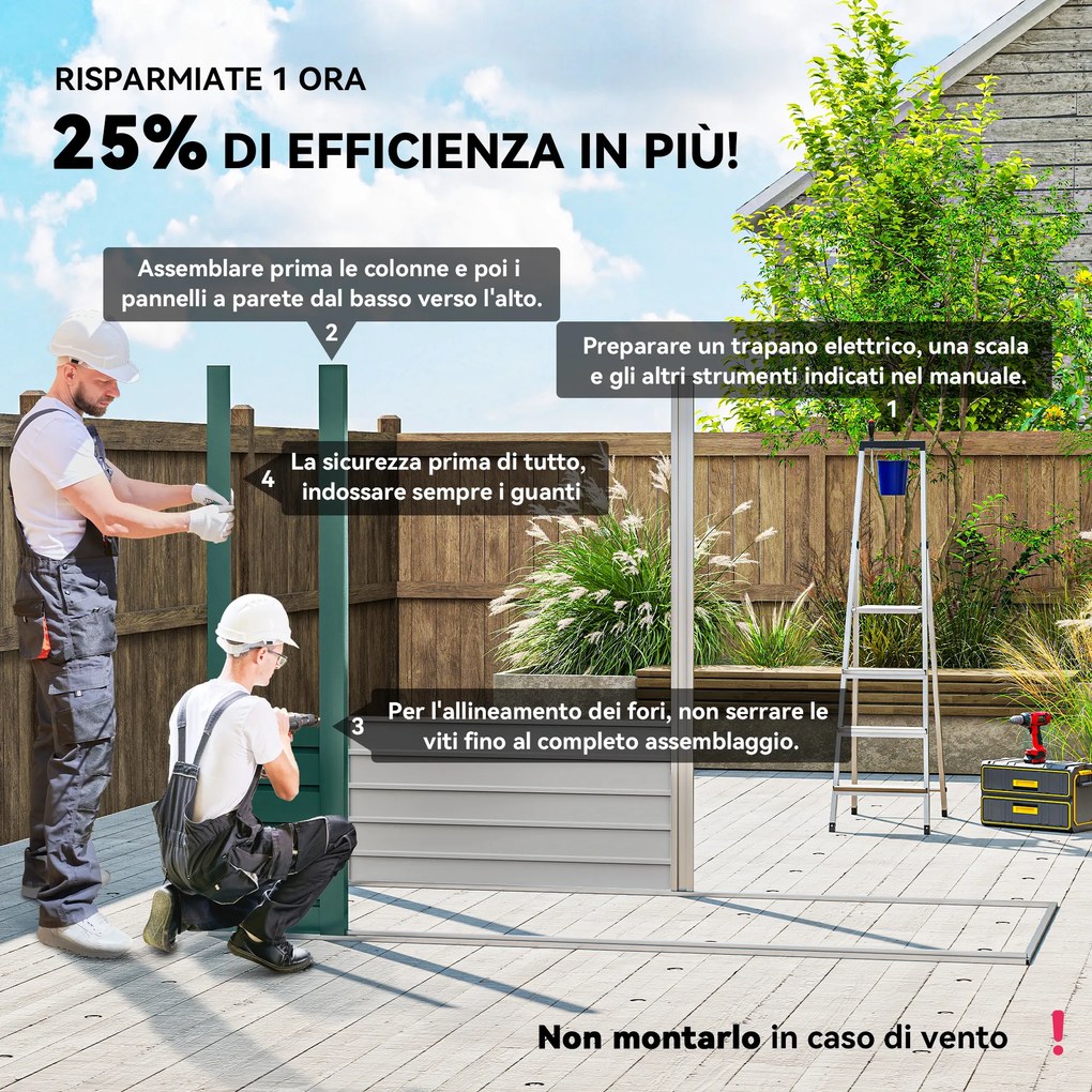 Capanno Porta Attrezzi 249x121x183 cm con 2 Prese d'Aria e Chiavistello in Acciaio Verde...