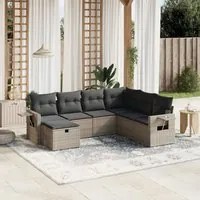 Set Divani da Giardino 7 pz con Cuscini Grigio in Polyrattan 3263836