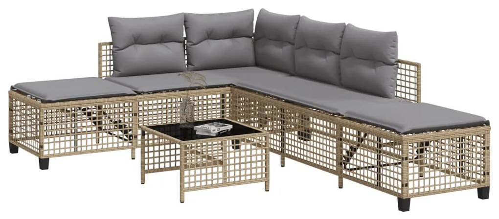 Set divano ad angolo 3 pz con cuscini beige misto polyrattan