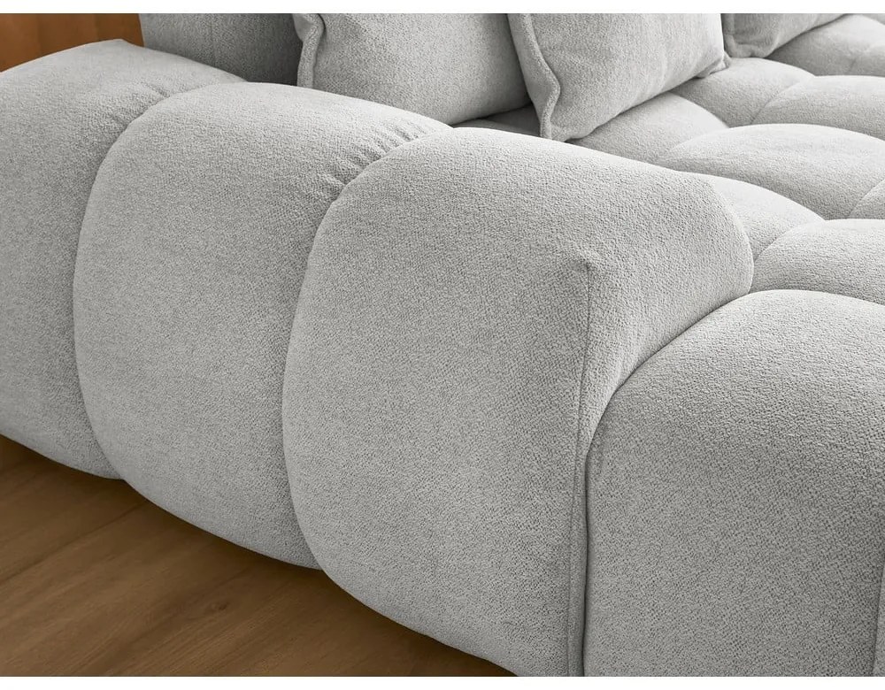 Divano angolare grigio chiaro allungabile e con contenitore (penisola a destra/a U) con rivestimento in ciniglia Everest – Bobochic Paris