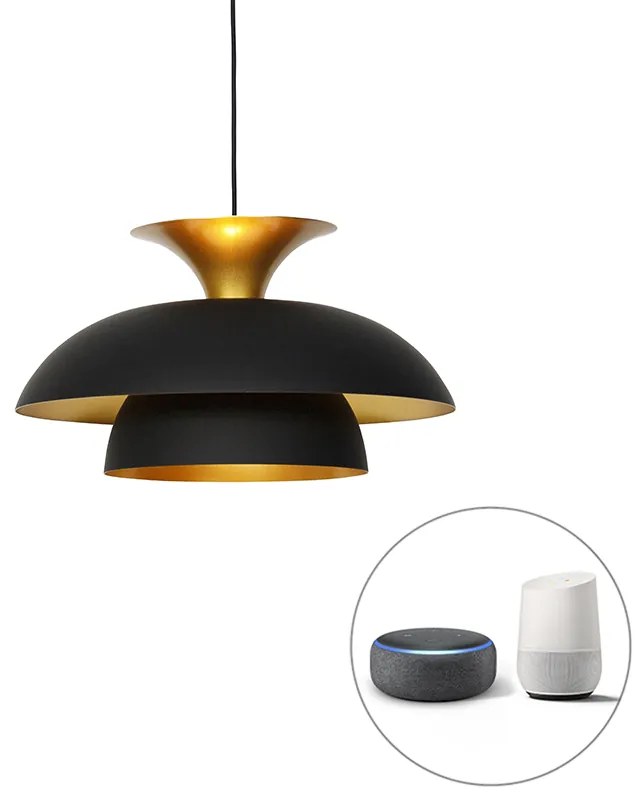 Lampada a sospensione intelligente nera con oro incl. Wifi G95 - Titus