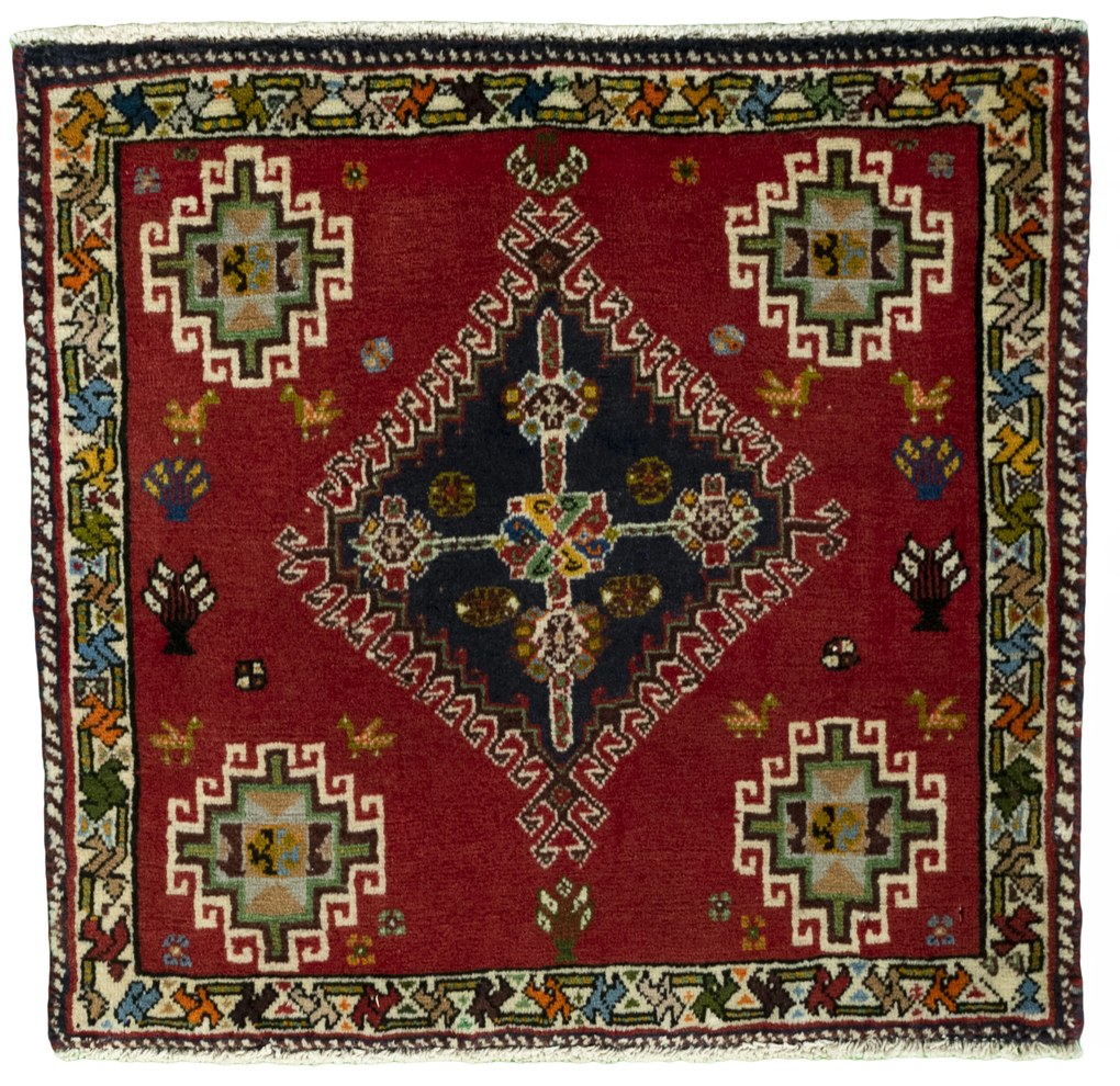 Shiraz Tappeto 60 x 60 Rosso (Iran) Annodato A Mano
