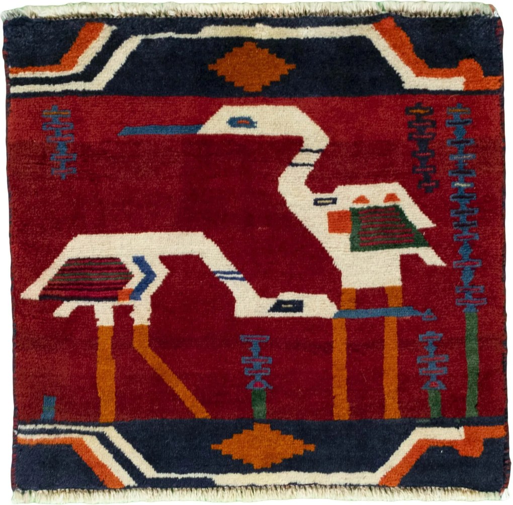 Shiraz Tappeto 50 x 60 Rosso (Iran) Annodato A Mano
