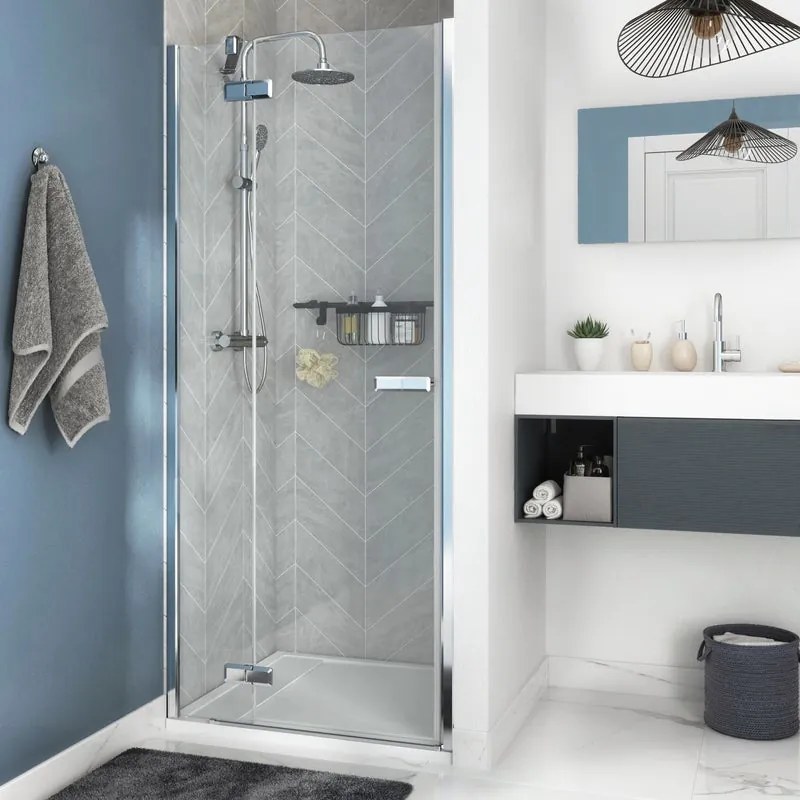 Porta doccia battente Neo, L 77.6-80.5 cm x H 200 cm x SP 8 mm, profilo cromo