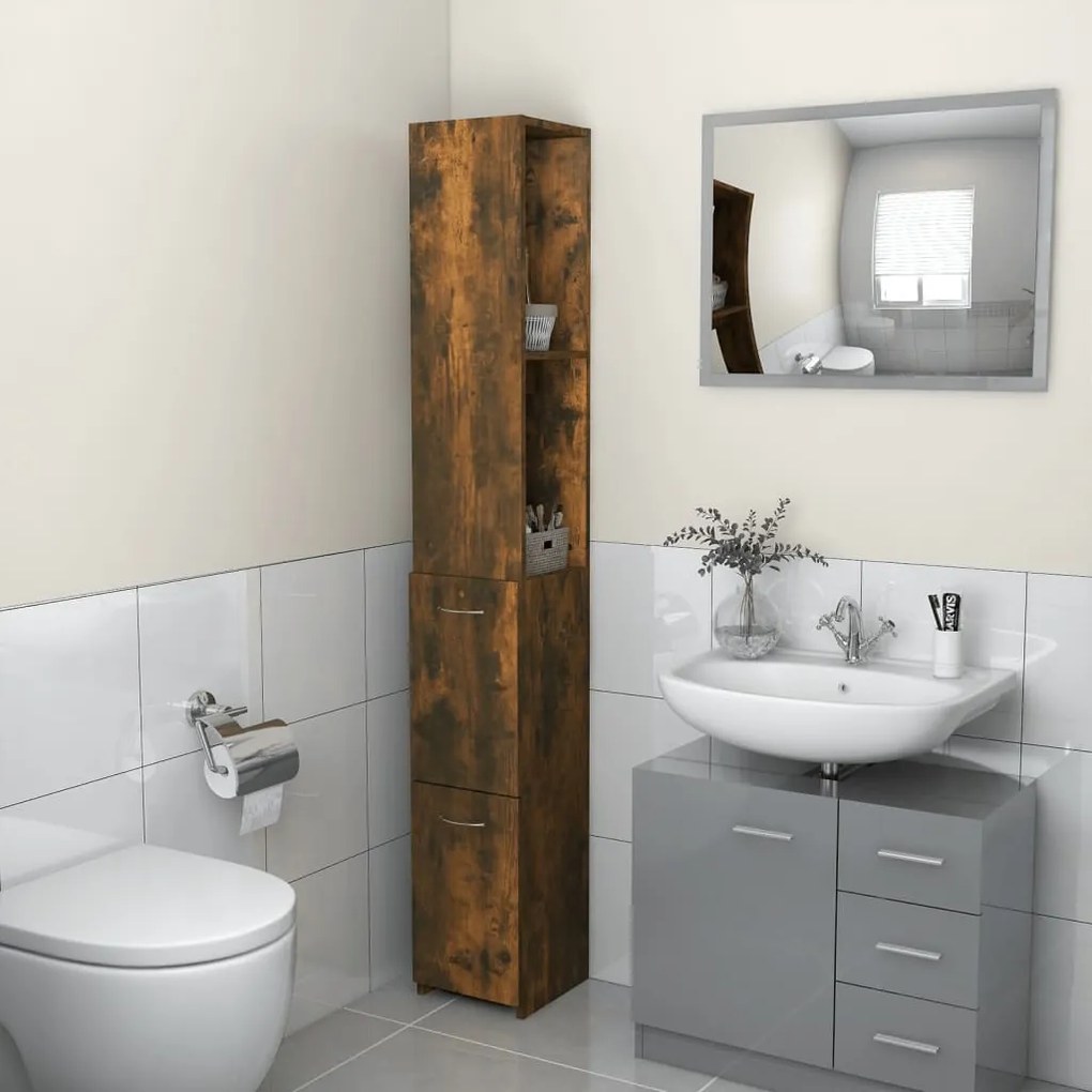 Armadietto Bagno Rovere Fumo 25x26,5x170cm İn Legno Multistrato /