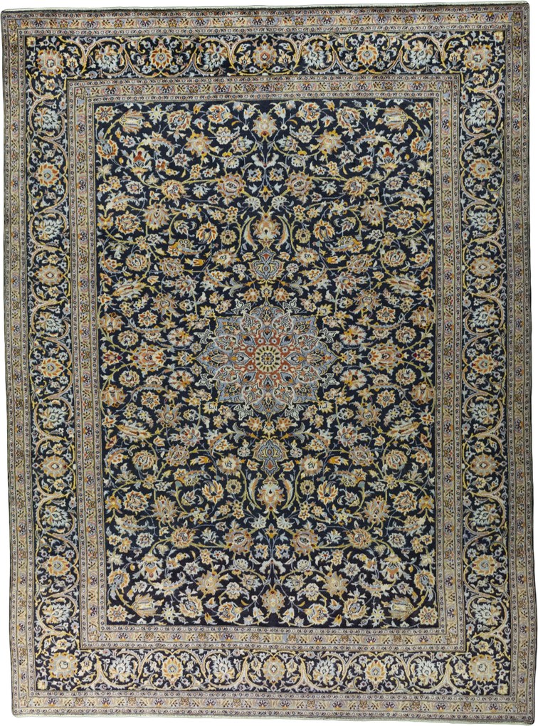 Kashan Tappeto 290x380 Blu (Iran) Annodato A Mano