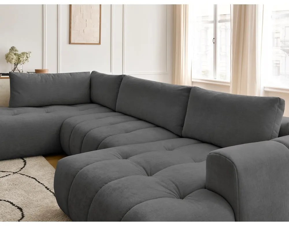 Divano angolare grigio scuro allungabile e con contenitore (penisola a sinistra/a U) Fuji – Bobochic Paris