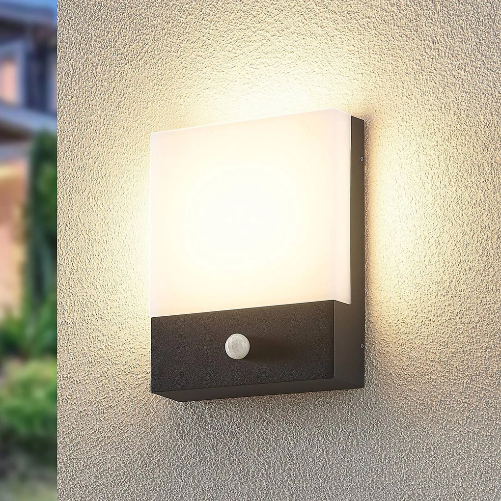Lindby applique a LED Vanira, antracite, alluminio, sensore, IP54 Vanira, Nero, Alluminio, Moderno