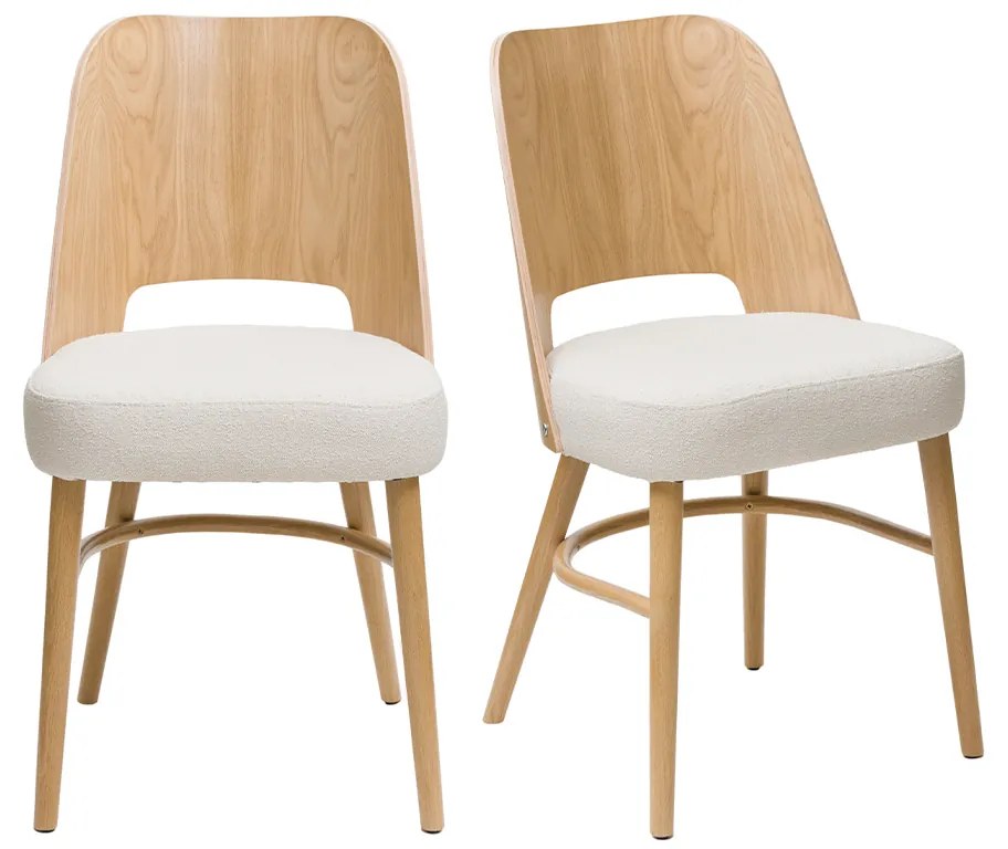 Sedie scandinave legno rovere e tessuto effetto lana bouclé écru (set di 2) EDITO