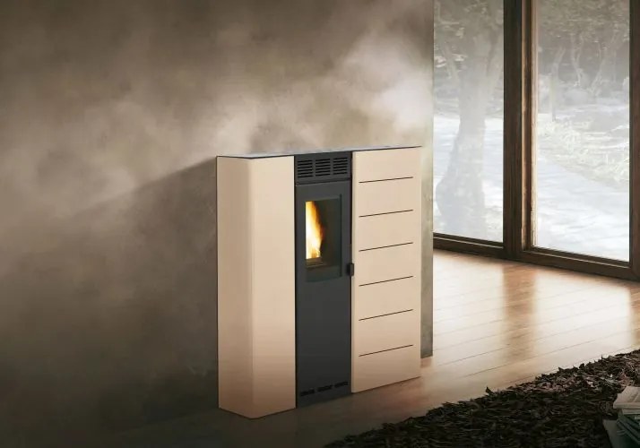 Palazzetti Violetta 7 Stufa A Pellet salvaspazio Ecofire ad aria irraggiamento in acciaio Beige