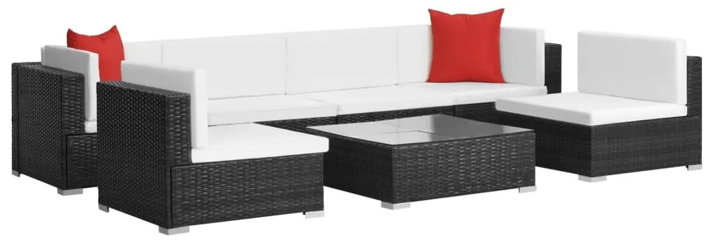 Set divani da giardino 7 pz con cuscini in polyrattan nero