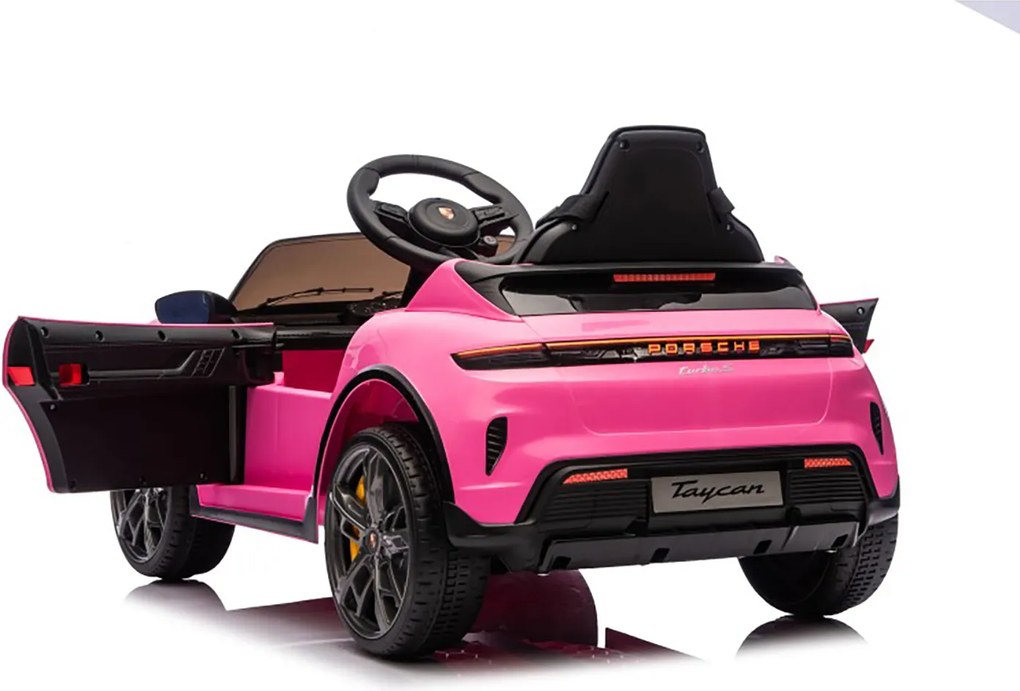 Macchina Elettrica per Bambini Porsche Taycan Turbo S 12V con Telecomando Bluetooth Luci LED e Tappetini Rosa...