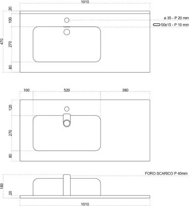 Mobile bagno sospeso 100 cm con 2 cassetti e lavabo in ceramica DELIA3 Bianco