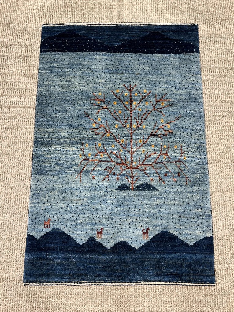 Loribaft Tappeto 60x90 Blu (Iran) Annodato A Mano
