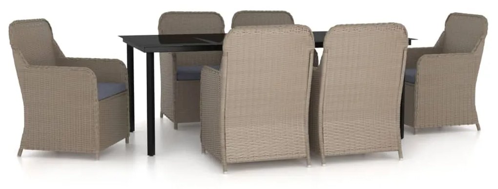 Set da pranzo da giardino 7 pz con cuscini marrone