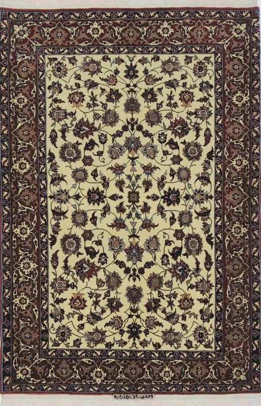Isfahan Tappeto 90x150 Beige (Iran) Annodato A Mano