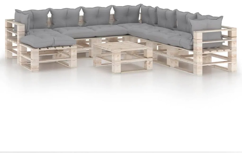 Set divani da giardino pallet 9 pz con cuscini in legno di pino