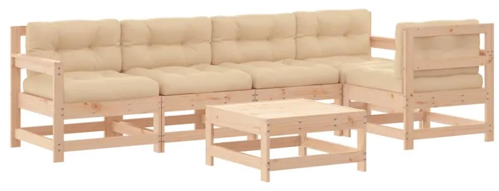Set divani da giardino 6 pz con cuscini in legno massello