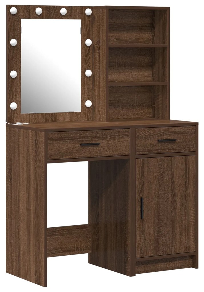 Set da toeletta 2 pezzi con led in legno ingegnerizzato rovere nero