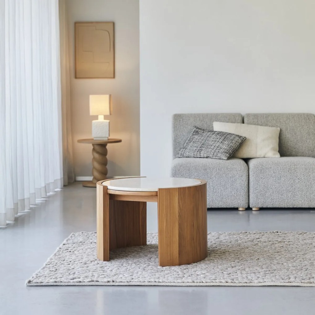 Tikamoon - Tavolino in legno di teak e marmo 66 Virgile