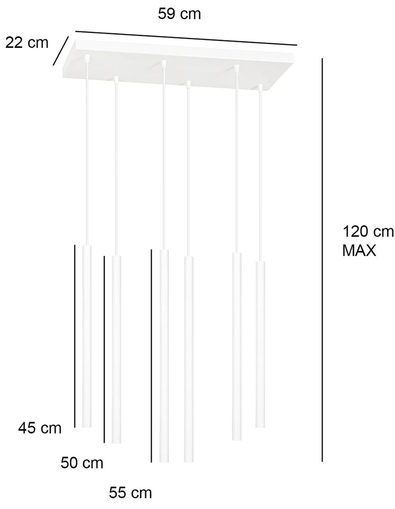 Lampadario 6 Luci Moderno Shu Acciaio Nero E Paralumi A Cilindri Sottili