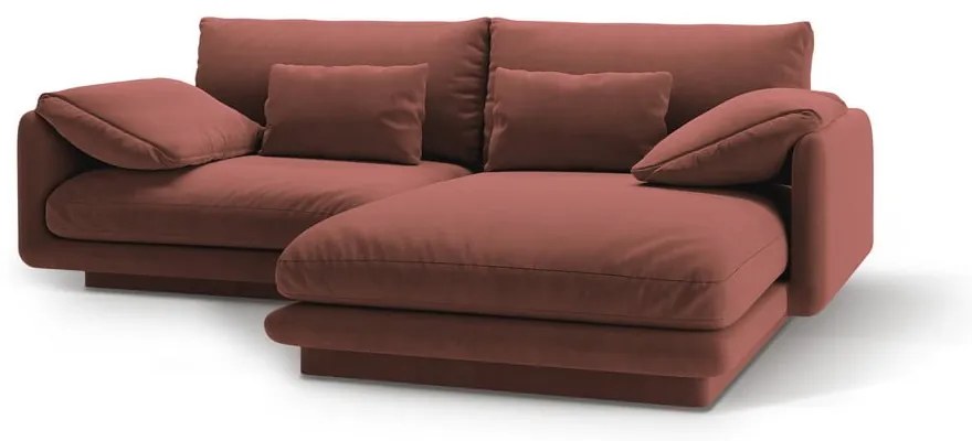 Divano angolare rosa (con penisola a destra/con chaise lounge) con rivestimento in velluto Torino – Micadoni