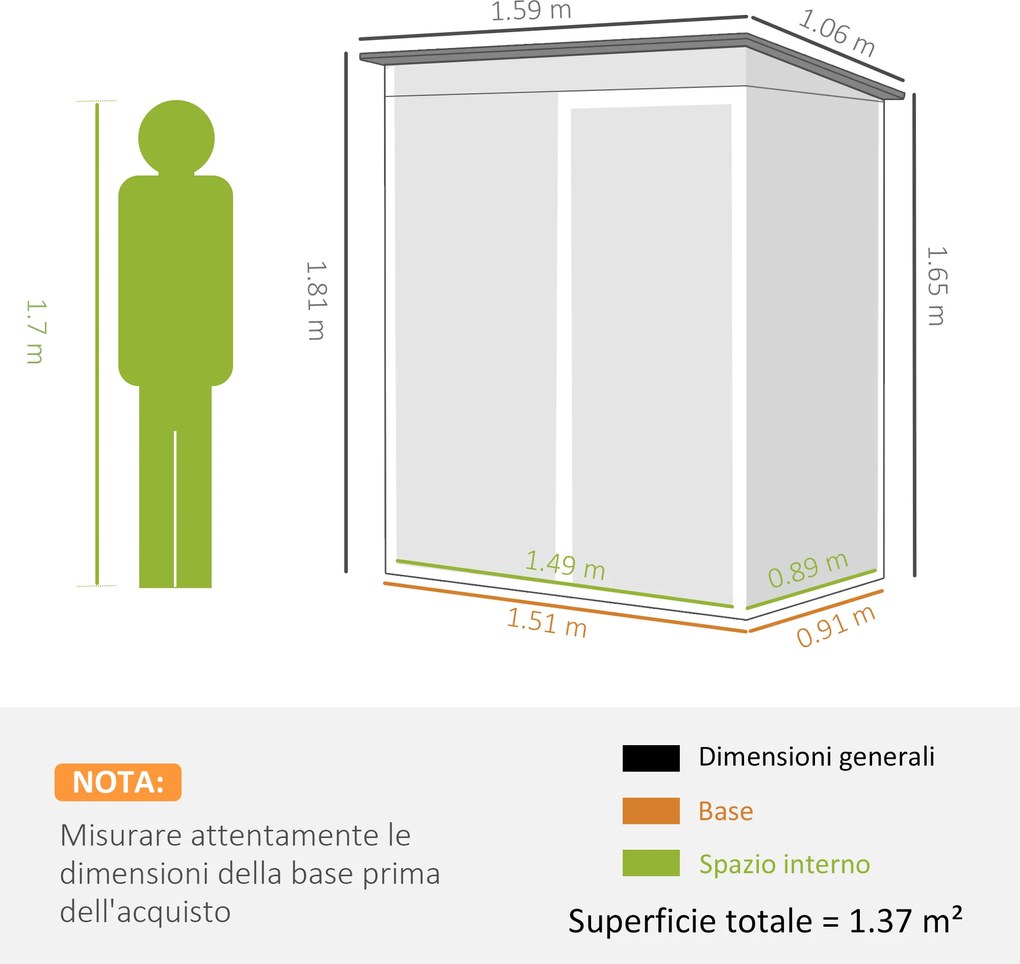 Casetta da Giardino 159x106x181 cm con Prese d'Aria e Porta Scorrevole in Metallo Marrone...