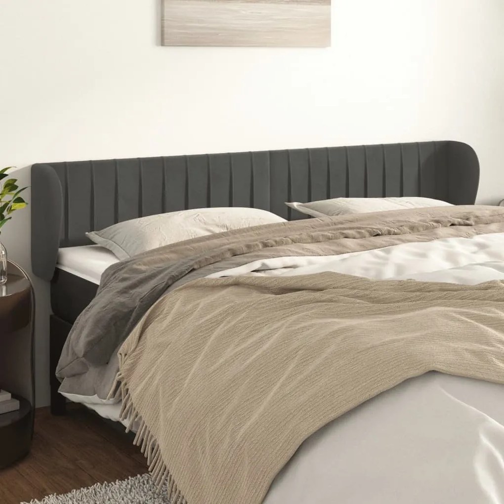 Testiera Ad Orecchio Grigio Scuro 163x23x78/88 Cm İn Velluto /