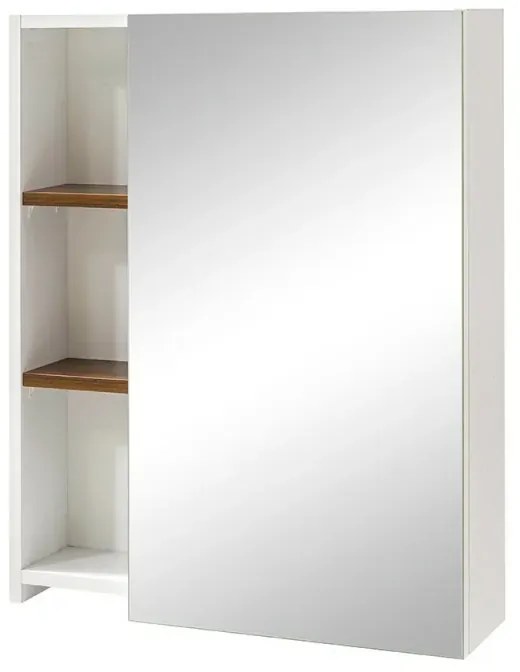 Mobile bagno sospeso salvaspazio 55 cm bianco e noce canaletto con specchio Strada
