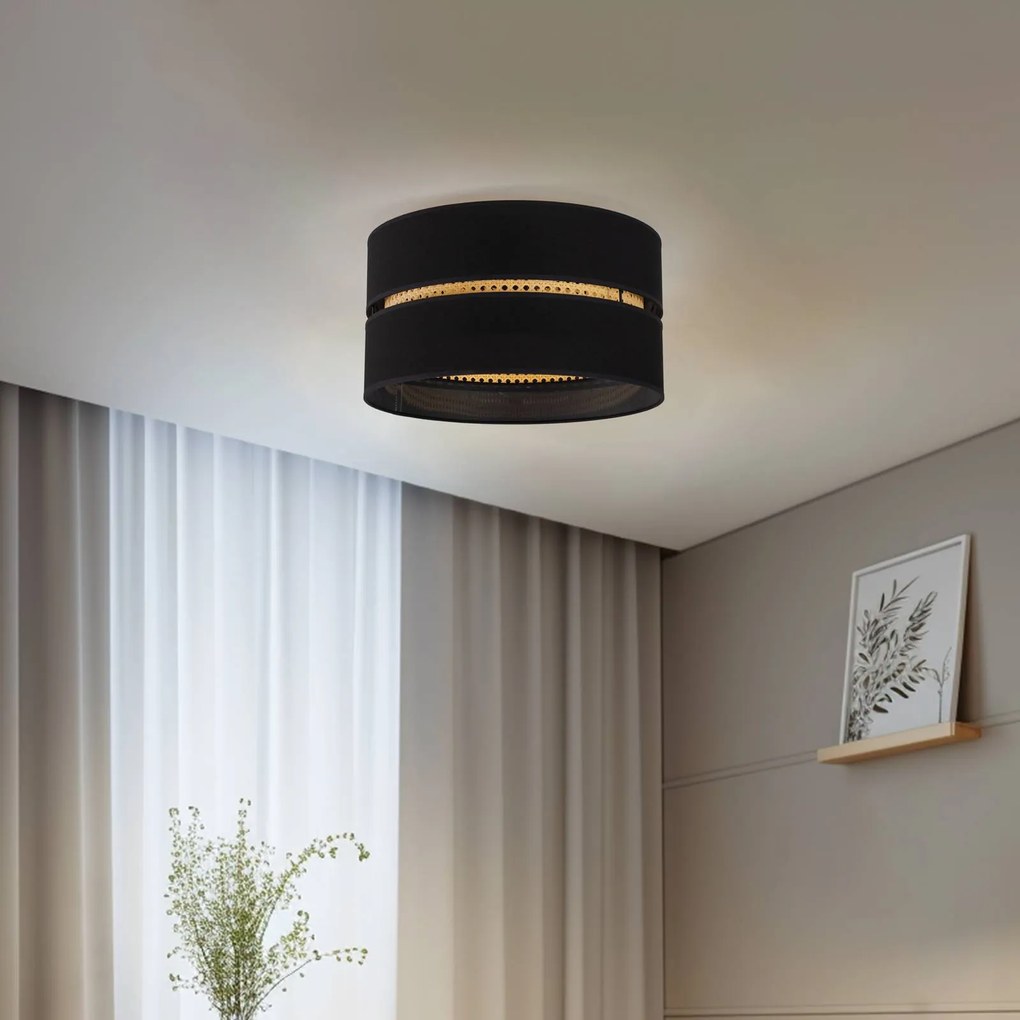 Duolla Plafoniera Duo, rattan, Ø 40 cm, nero